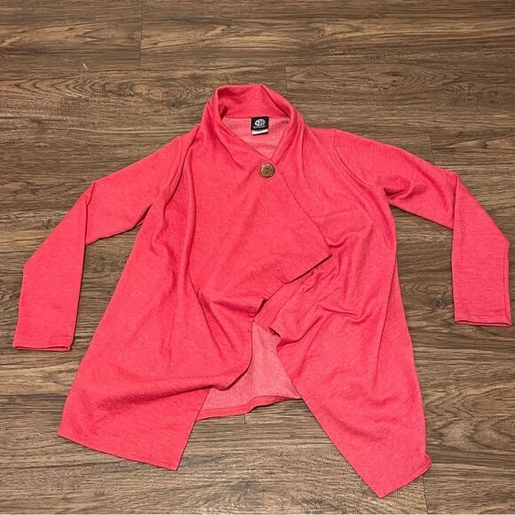 Nordstrom Bobeau One Button Fleece Wrap Draped Cardigan Rose Coral Red Size XS - Picture 6 of 12